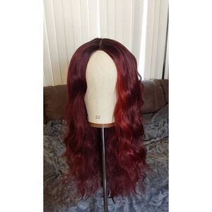 Nice Lace Front Dark Burgundy 26" Long Synthetic Wavy Wig
